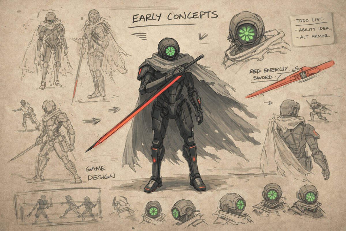 Concept art and early game design sketches